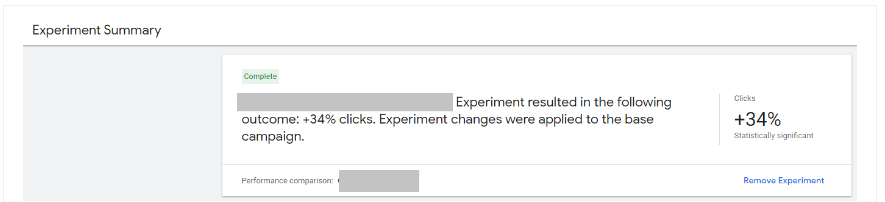 Experiments summary