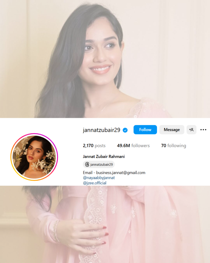 Jannat Zubair’s Digital Power insta followers