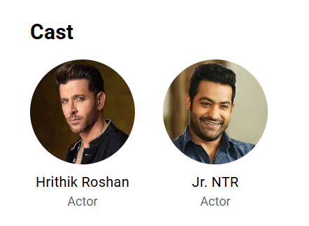 War 2 Main cast
