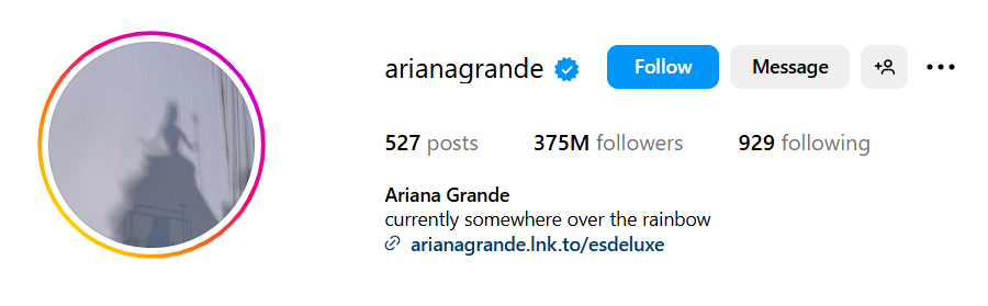 Instagram Profile snapshot of Ariana Grande