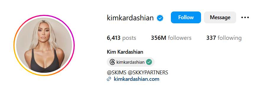 Instagram Profile snapshot of Kim Kardashian