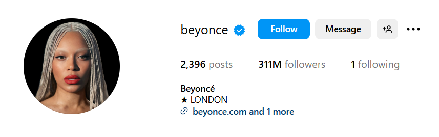 Instagram Profile snapshot of Beyoncé