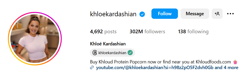 Instagram Profile snapshot of Khloé Kardashian