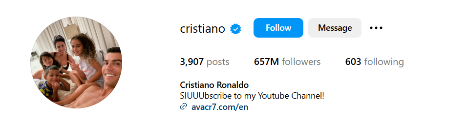 Instagram Profile snapshot of Cristiano Ronaldo
