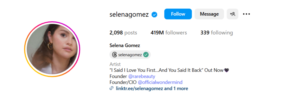 Instagram Profile snapshot of Selena Gomez